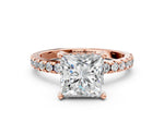 Princess Cut Diamond Hidden Halo Solitaire Ring in Rose gold with Round Pavé Band and Prong Setting_72