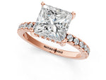 Princess Cut Diamond Hidden Halo Solitaire Ring in Rose gold with Round Pavé Band and Prong Setting_73