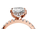 Princess Cut Diamond Hidden Halo Solitaire Ring in Rose gold with Round Pavé Band and Prong Setting_76