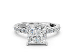 Princess Cut Diamond Hidden Halo Solitaire Ring in White gold with Round Pavé Band and Prong Setting_36