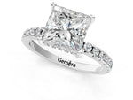 Princess Cut Diamond Hidden Halo Solitaire Ring in White gold with Round Pavé Band and Prong Setting_37
