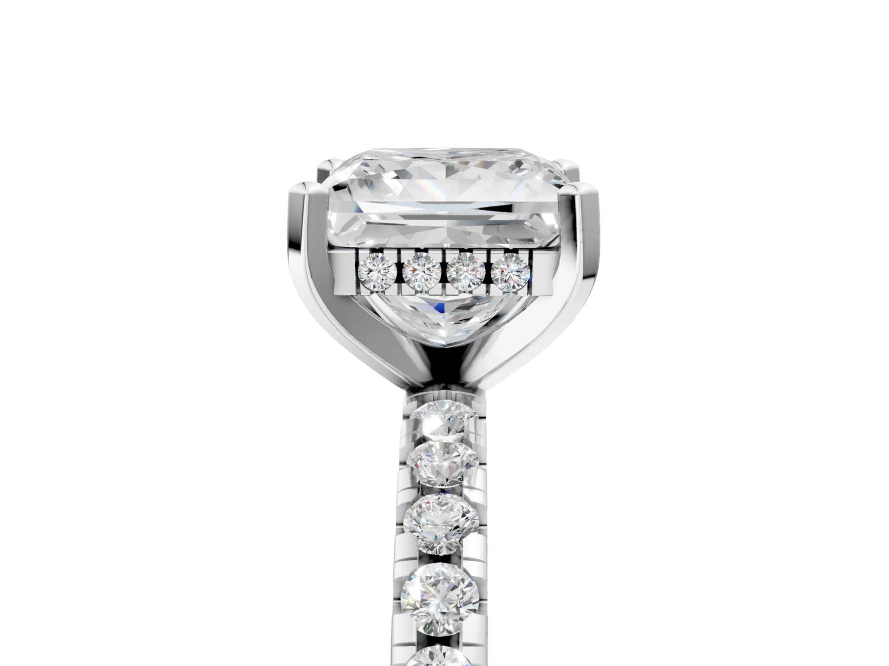 Princess Cut Diamond Hidden Halo Solitaire Ring in White gold with Round Pavé Band and Prong Setting_41