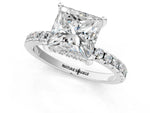 Princess Cut Diamond Hidden Halo Solitaire Ring in White gold with Round Pavé Band and Prong Setting_49