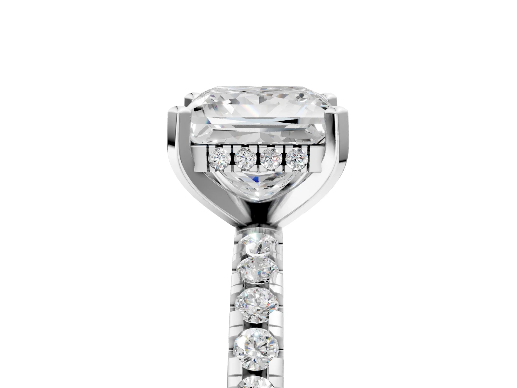 Princess Cut Diamond Hidden Halo Solitaire Ring in White gold with Round Pavé Band and Prong Setting_53