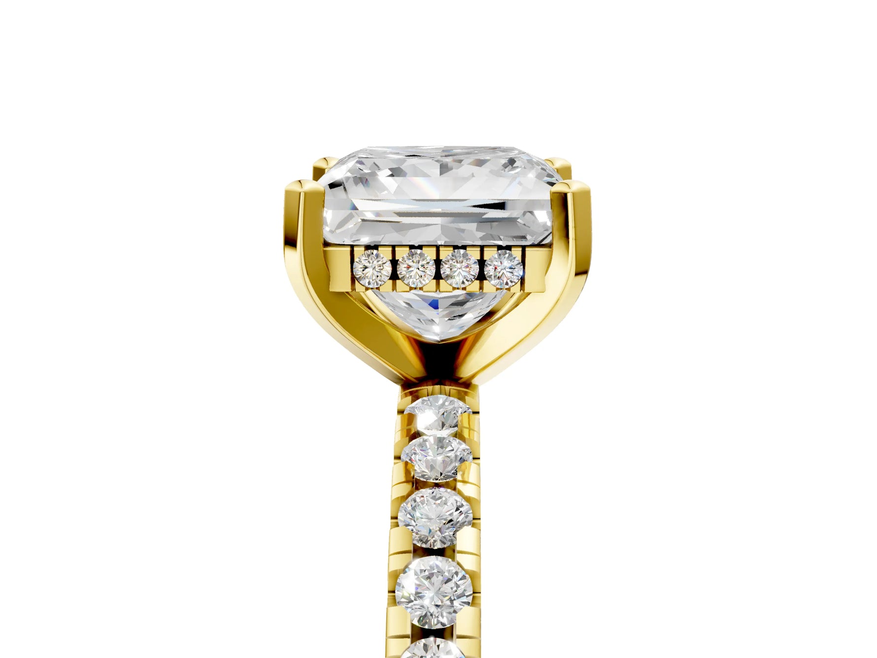 Princess Cut Diamond Hidden Halo Solitaire Ring in Yellow gold with Round Pavé Band and Prong Setting_41