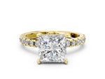 Princess Cut Diamond Hidden Halo Solitaire Ring in Yellow gold with Round Pavé Band and Prong Setting_54