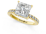 Princess Cut Diamond Hidden Halo Solitaire Ring in Yellow gold with Round Pavé Band and Prong Setting_85
