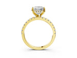 Princess Cut Diamond Hidden Halo Solitaire Ring in Yellow gold with Round Pavé Band and Prong Setting_87
