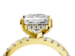 Princess Cut Diamond Hidden Halo Solitaire Ring in Yellow gold with Round Pavé Band and Prong Setting_88