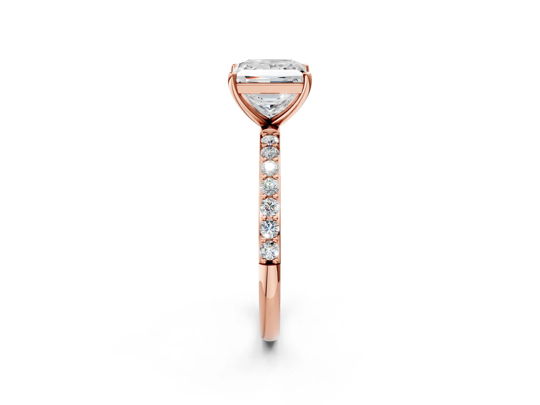 Princess Cut Diamond Pavé Band Solitaire Ring in Rose gold with Round Accents_26