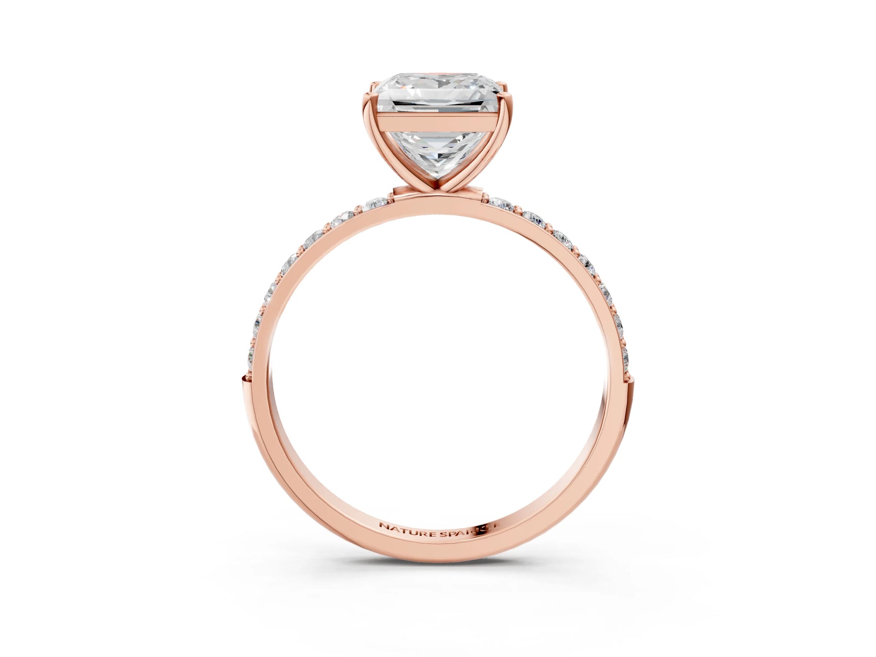 Princess Cut Diamond Pavé Band Solitaire Ring in Rose gold with Round Accents_27