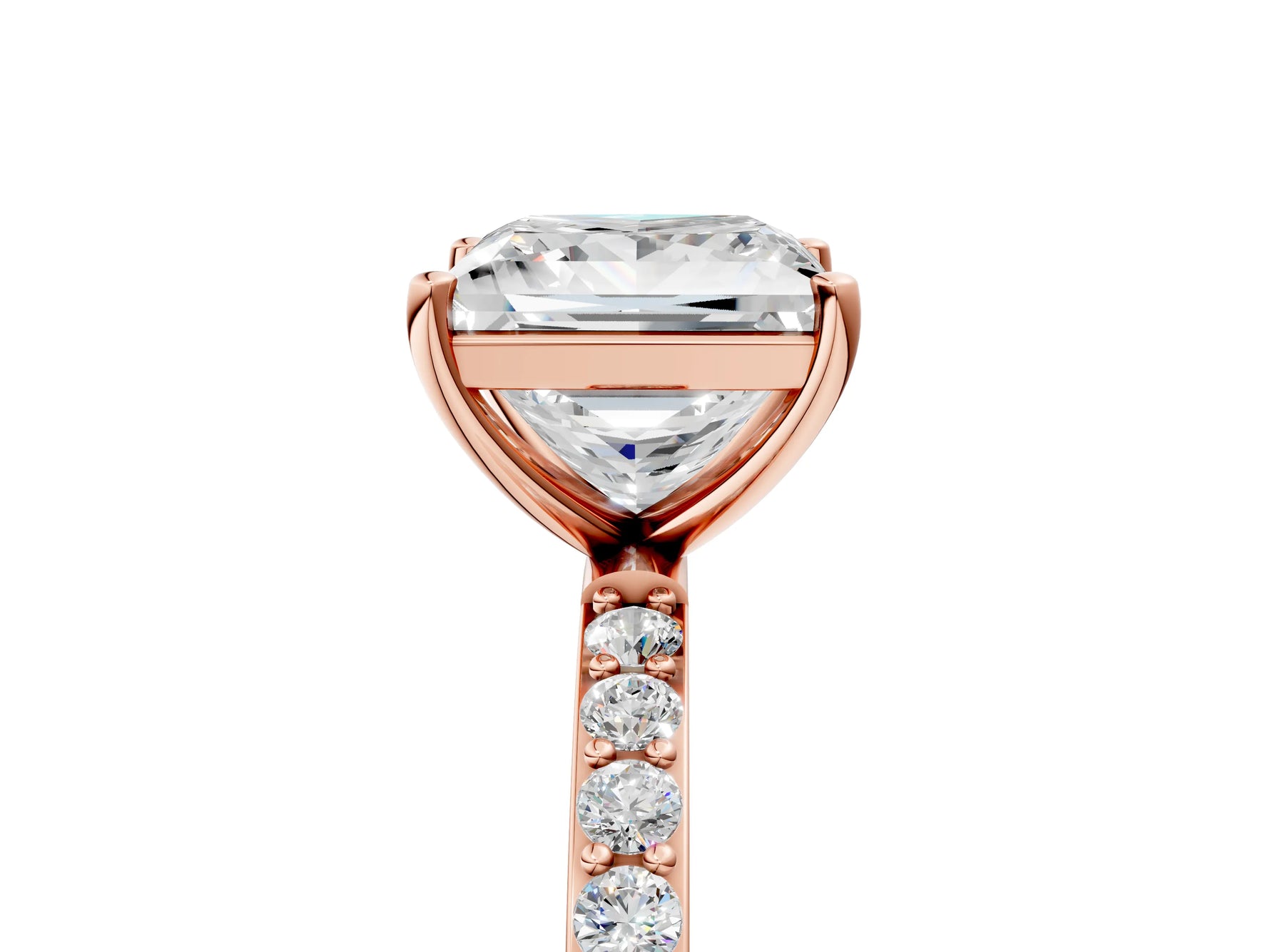 Princess Cut Diamond Pavé Band Solitaire Ring in Rose gold with Round Accents_29