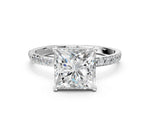 Princess Cut Diamond Pavé Band Solitaire Ring in White gold with Round Accents_24