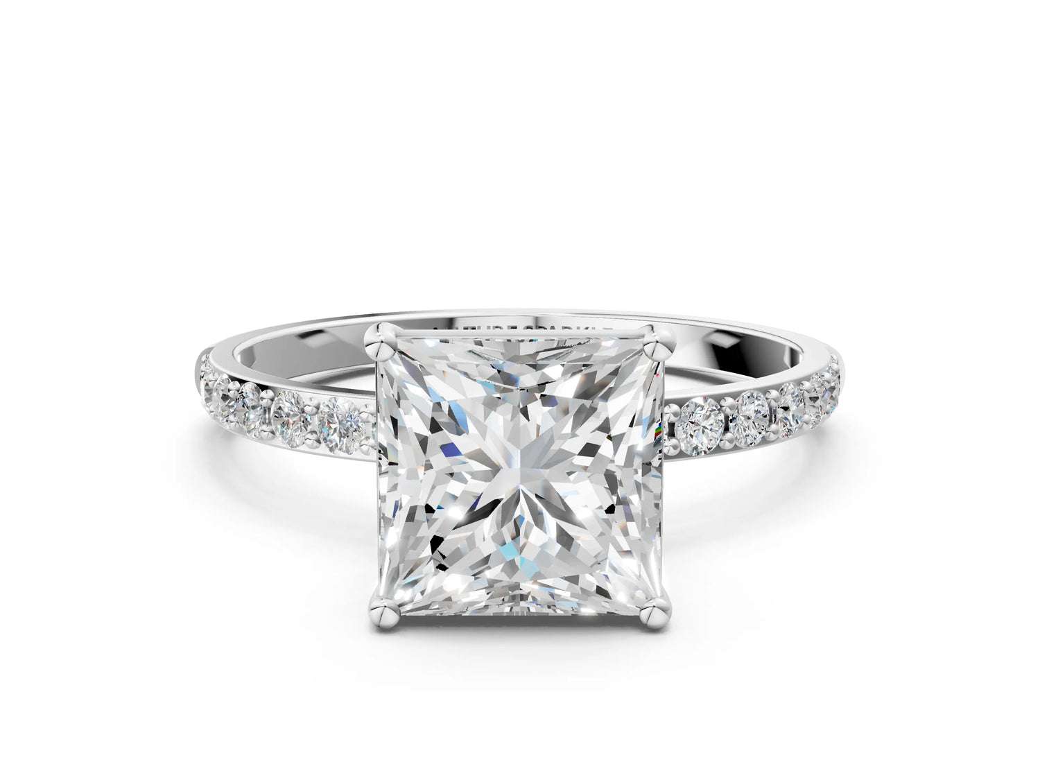 Princess Cut Diamond Pavé Band Solitaire Ring in White gold with Round Accents_24