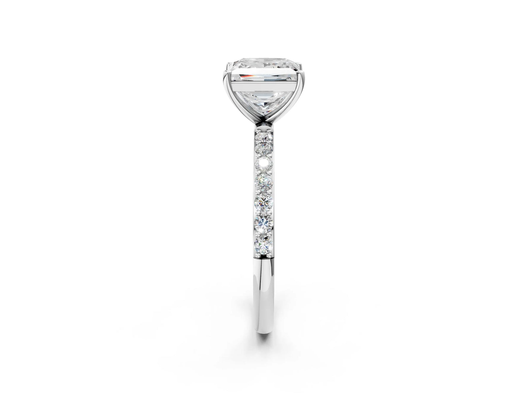Princess Cut Diamond Pavé Band Solitaire Ring in White gold with Round Accents_26