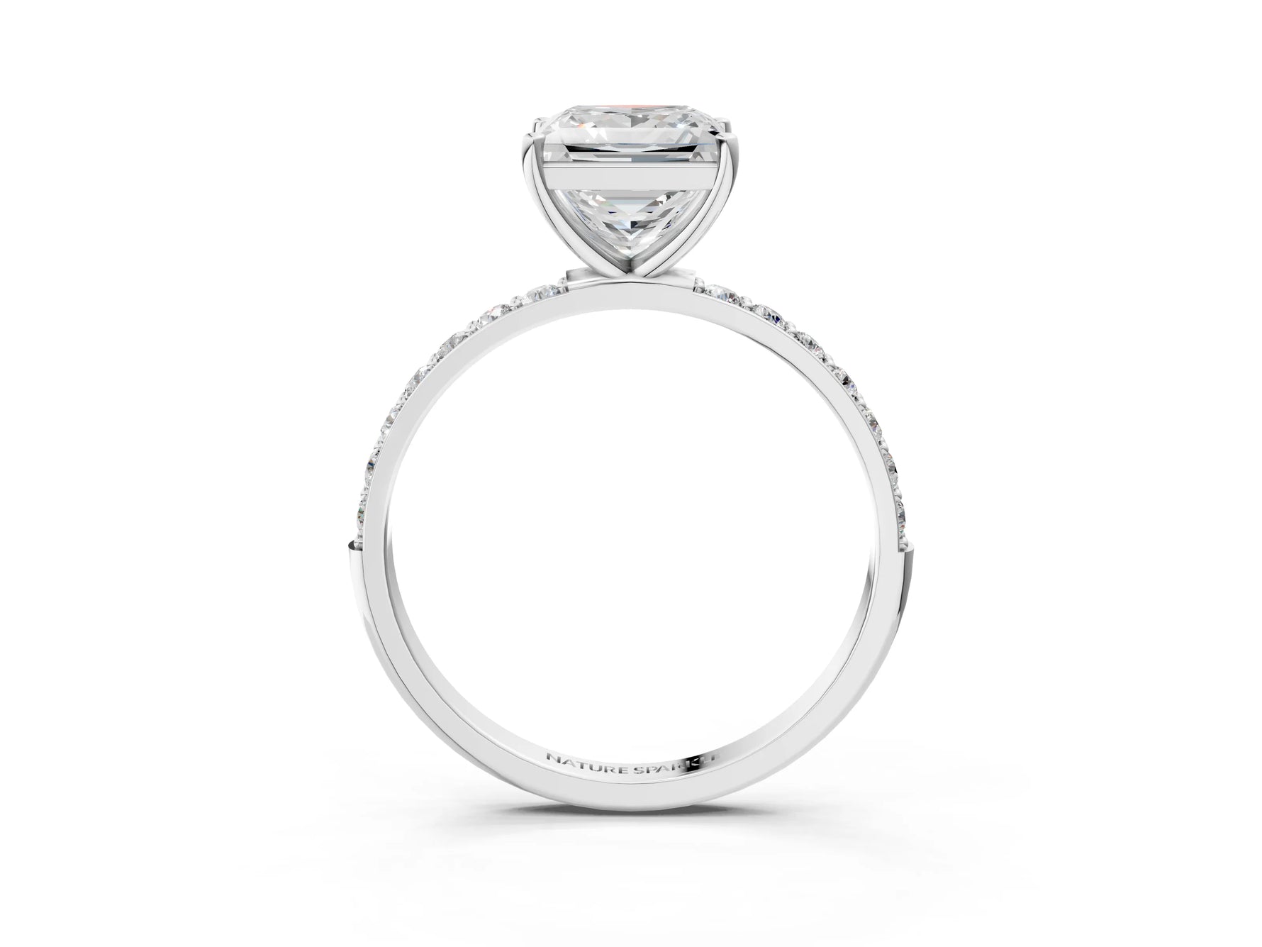 Princess Cut Diamond Pavé Band Solitaire Ring in White gold with Round Accents_27