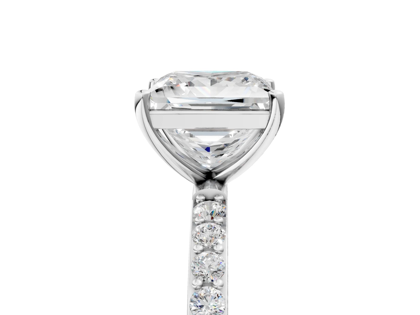 Princess Cut Diamond Pavé Band Solitaire Ring in White gold with Round Accents_29
