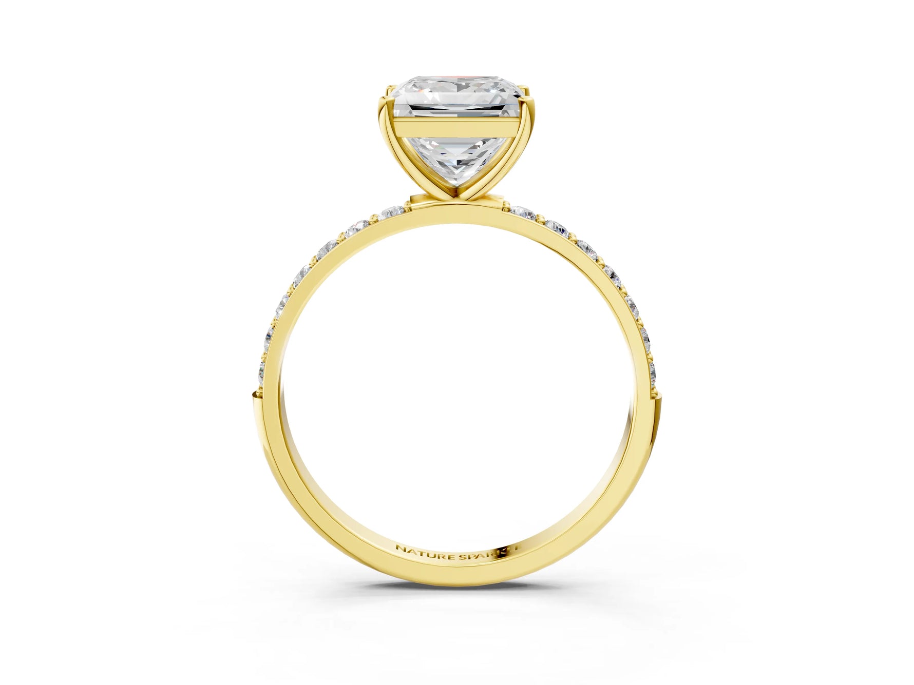 Princess Cut Diamond Pavé Band Solitaire Ring in Yellow gold with Round Accents_27