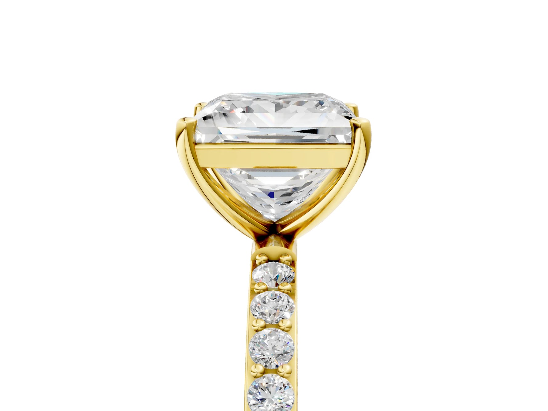 Princess Cut Diamond Pavé Band Solitaire Ring in Yellow gold with Round Accents_29
