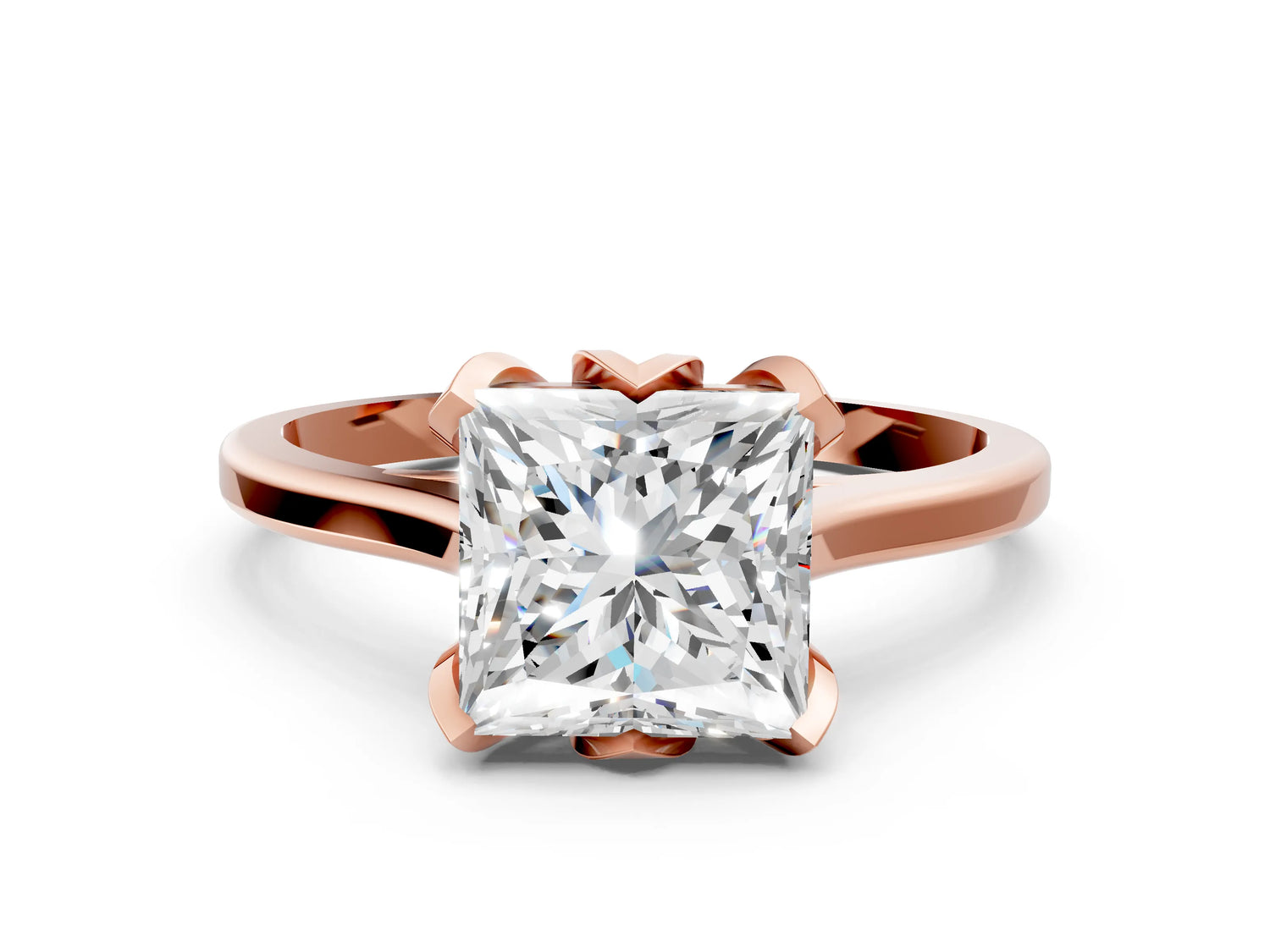 Princess Cut Diamond Solitaire Ring in Rose gold with Flower Prong Setting_18