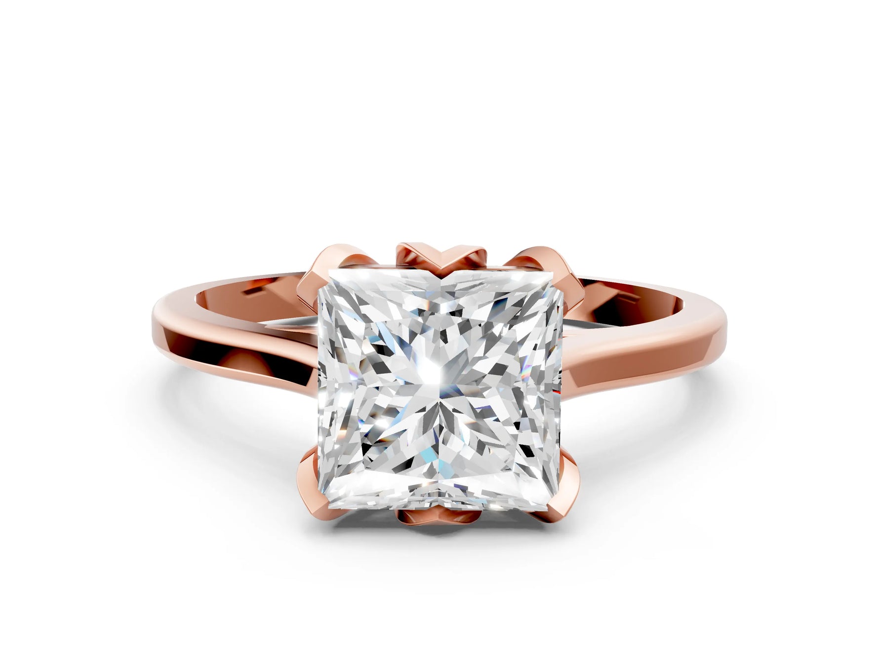 Princess Cut Diamond Solitaire Ring in Rose gold with Flower Prong Setting_18
