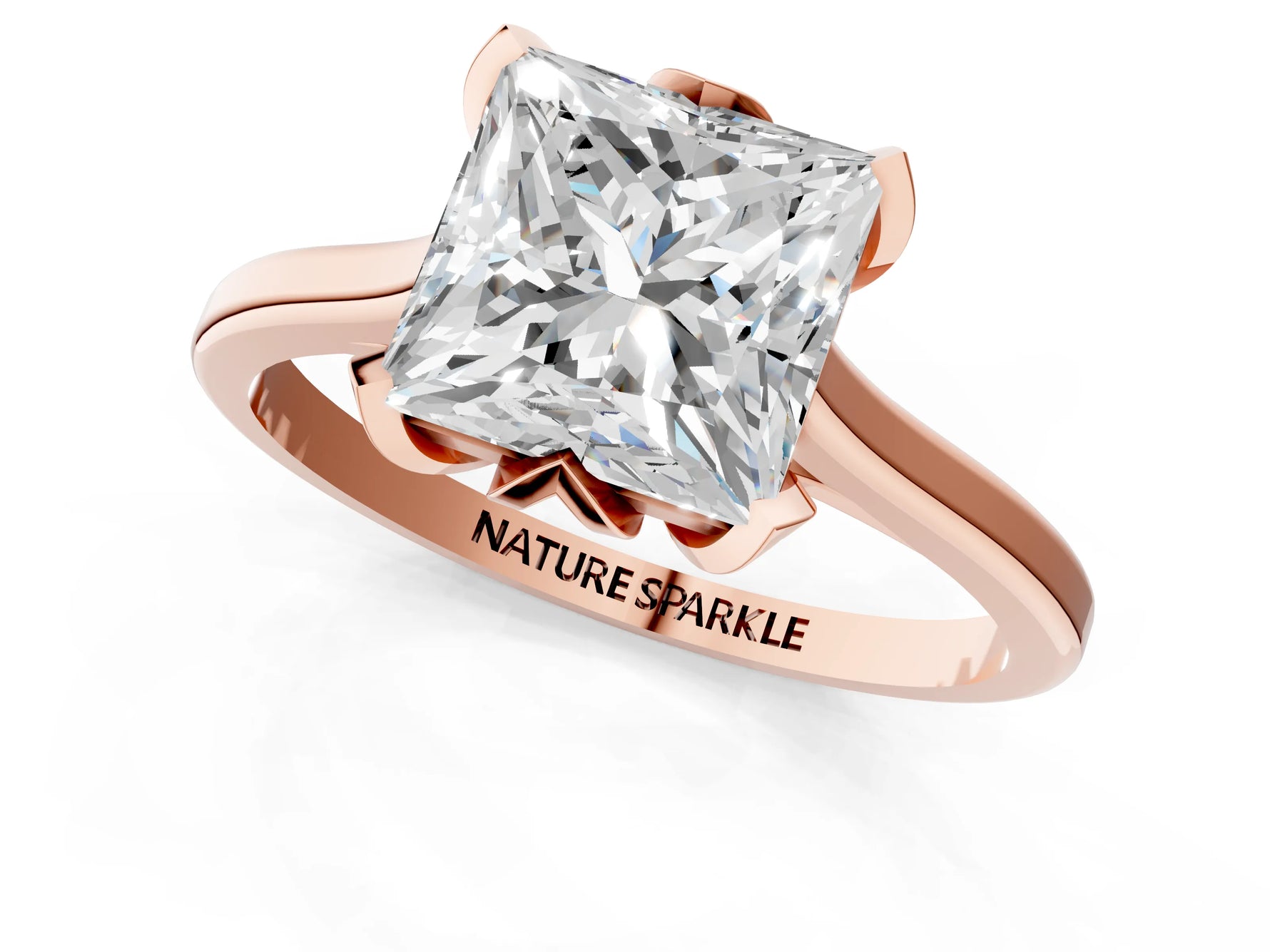 Princess Cut Diamond Solitaire Ring in Rose gold with Flower Prong Setting_19