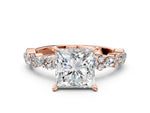 Princess Cut Diamond Solitaire Ring in Rose gold with Pear and Round Cluster Band_12