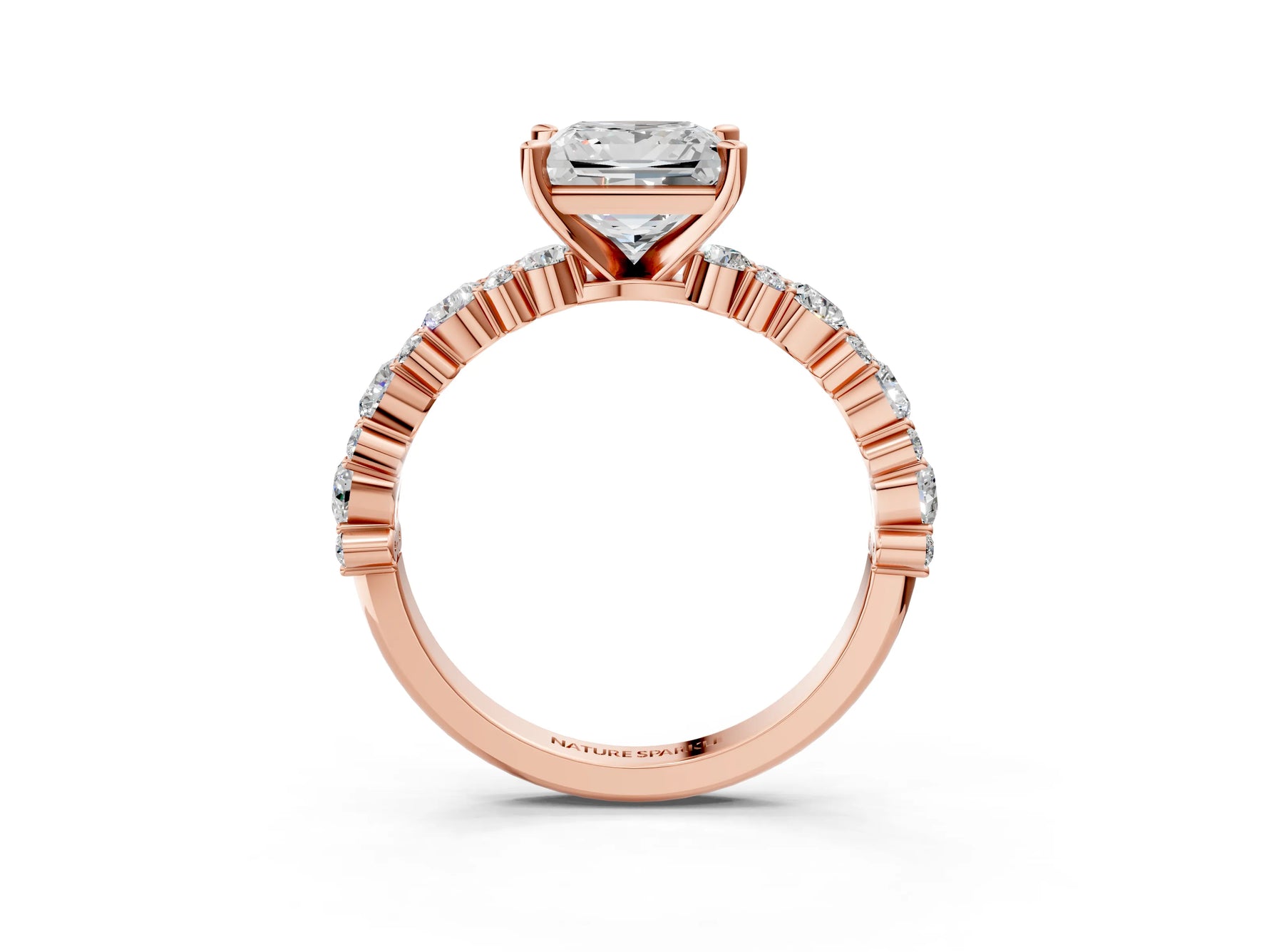 Princess Cut Diamond Solitaire Ring in Rose gold with Pear and Round Cluster Band_15