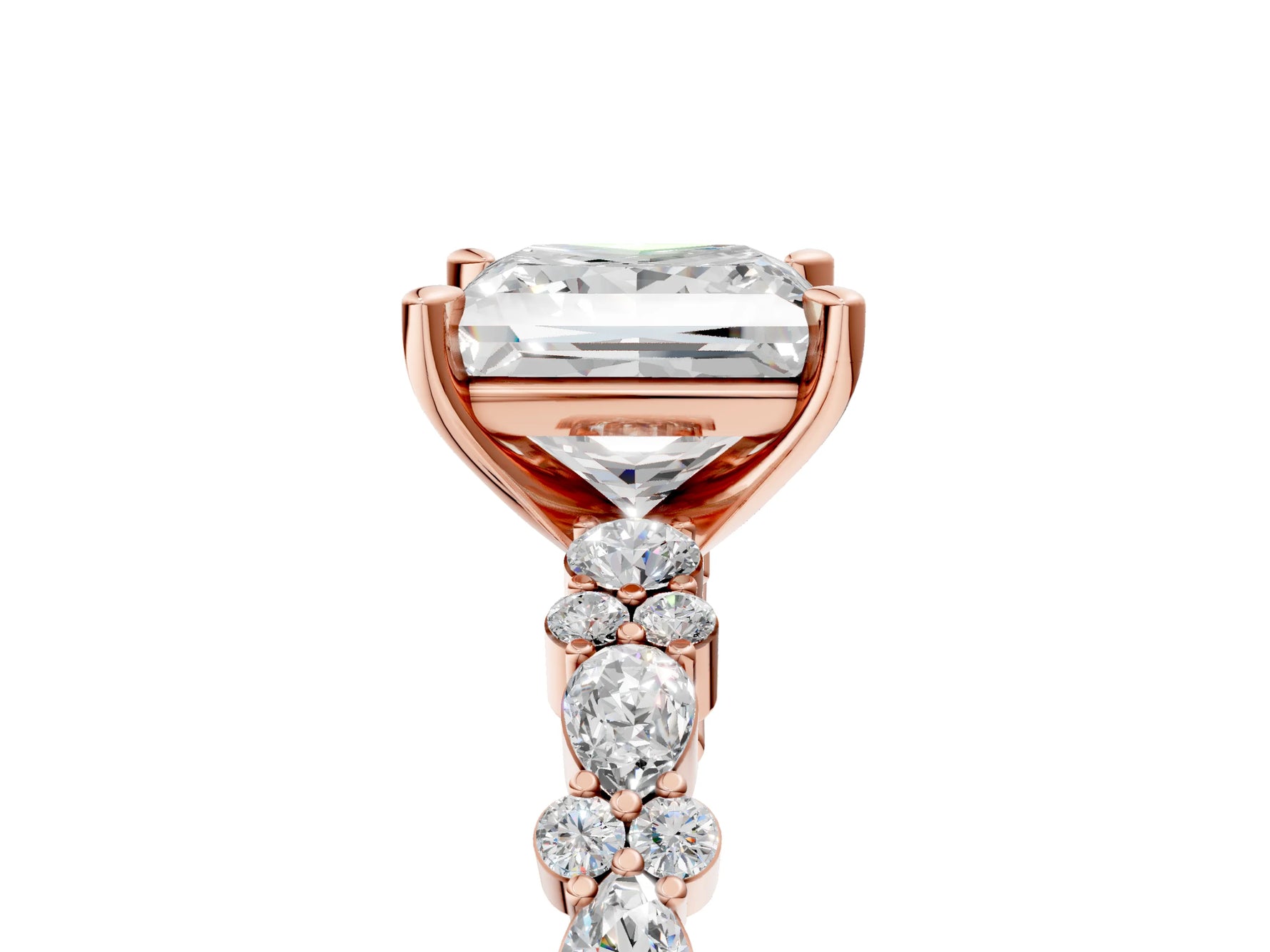 Princess Cut Diamond Solitaire Ring in Rose gold with Pear and Round Cluster Band_17
