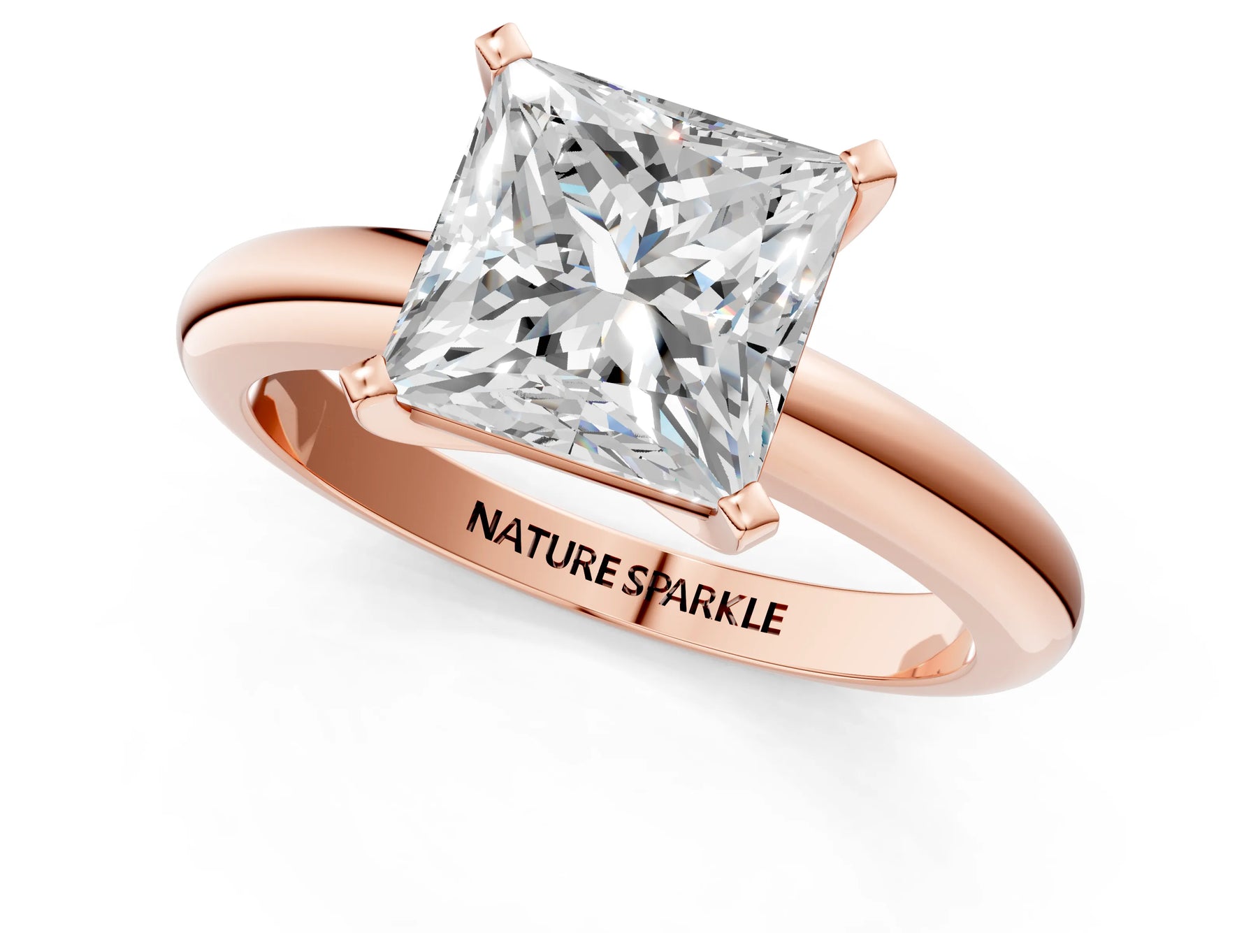 Princess Cut Diamond Solitaire Ring in Rose gold with Prong Setting and Rounded Band_19