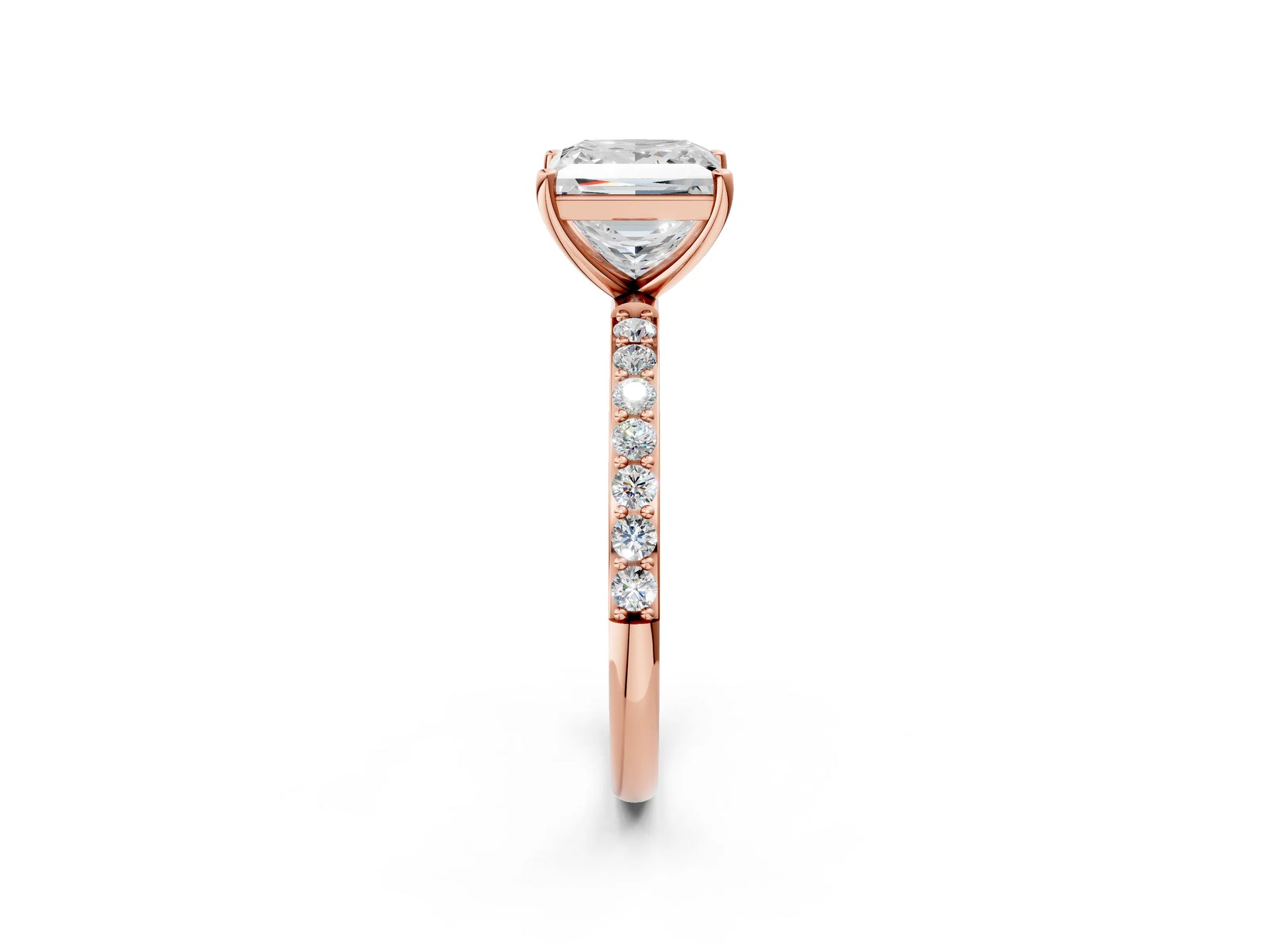 Princess Cut Diamond Solitaire Ring in Rose gold with Round Pavé Band_38