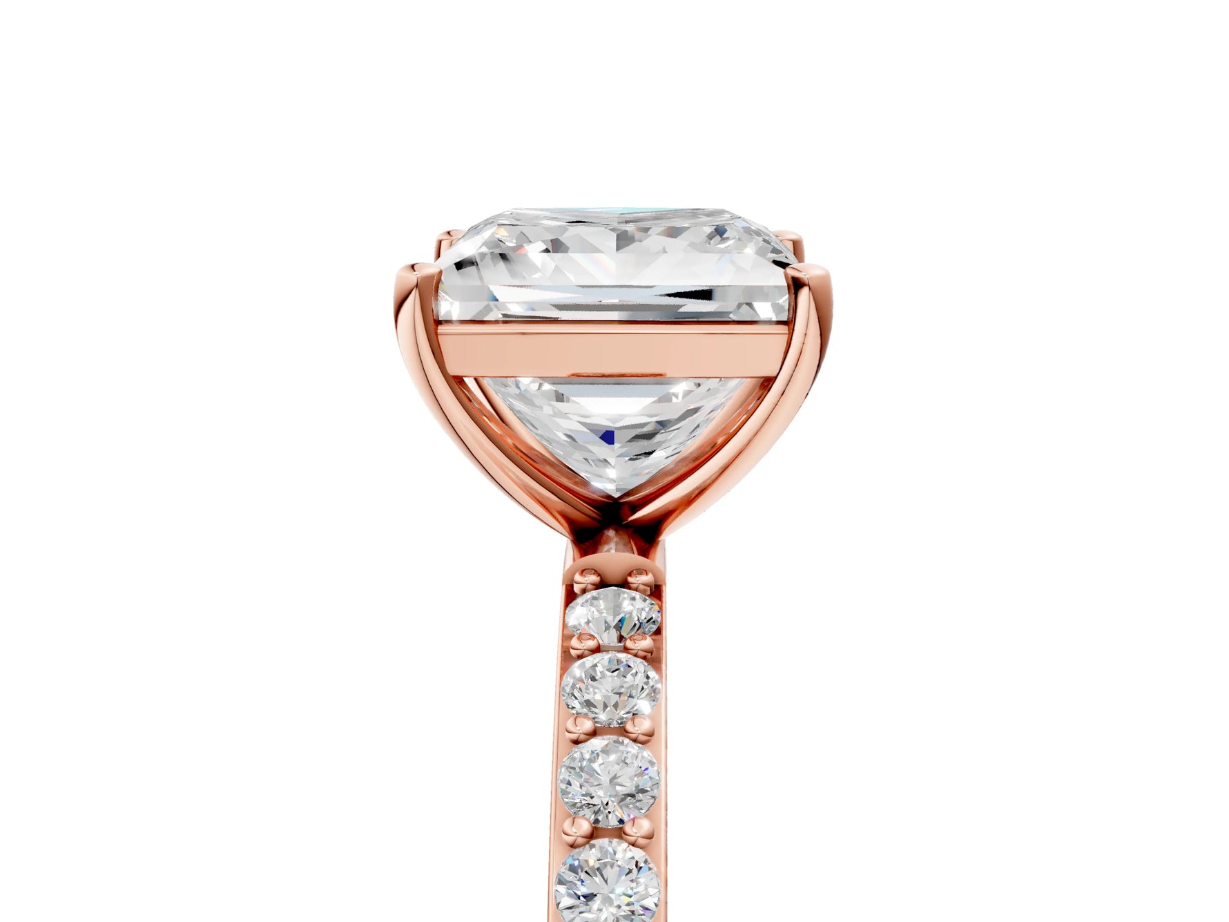 Princess Cut Diamond Solitaire Ring in Rose gold with Round Pavé Band_41