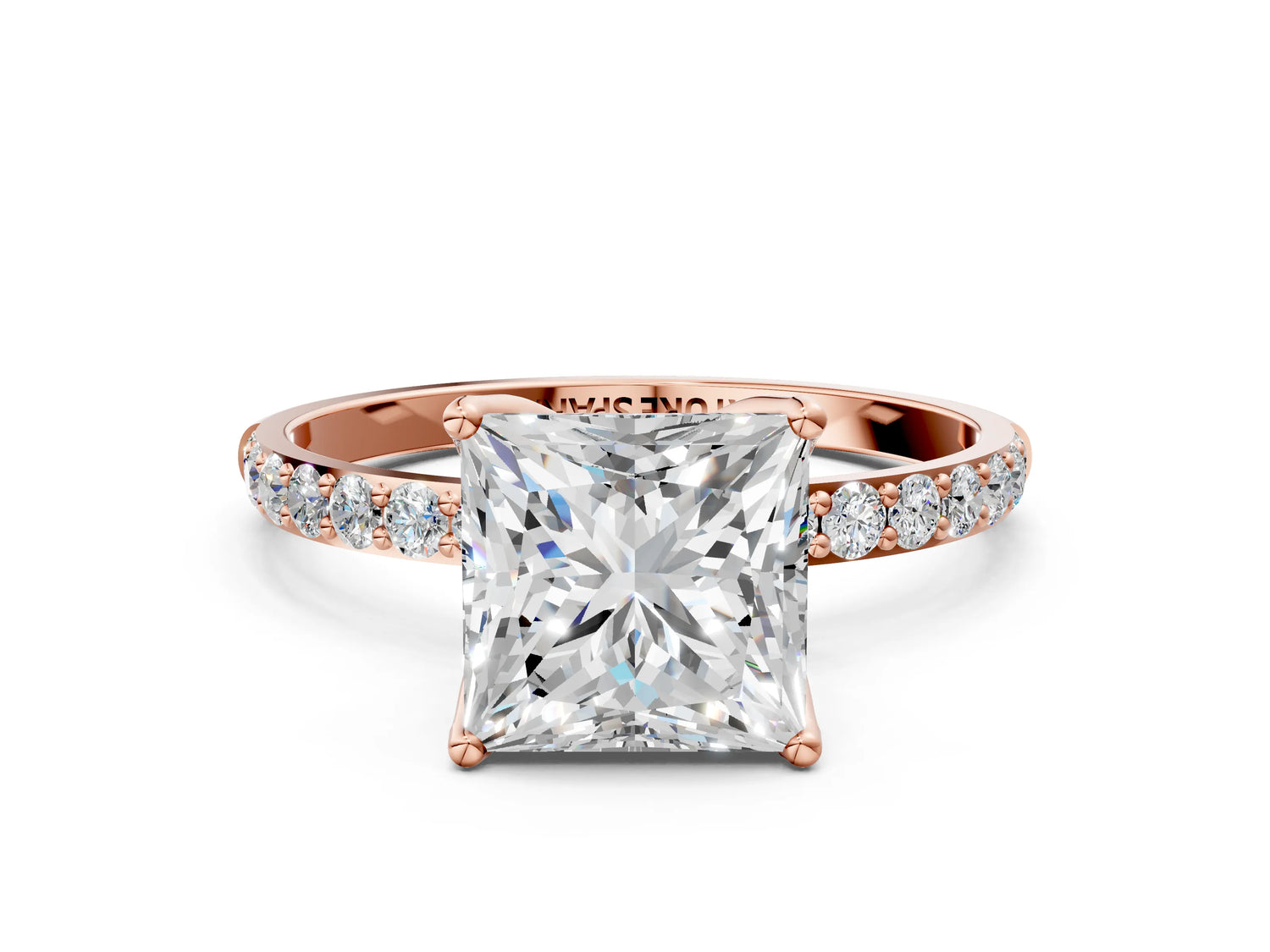 Princess Cut Diamond Solitaire Ring in Rose gold with Round Shared Prong Pavé Band_18