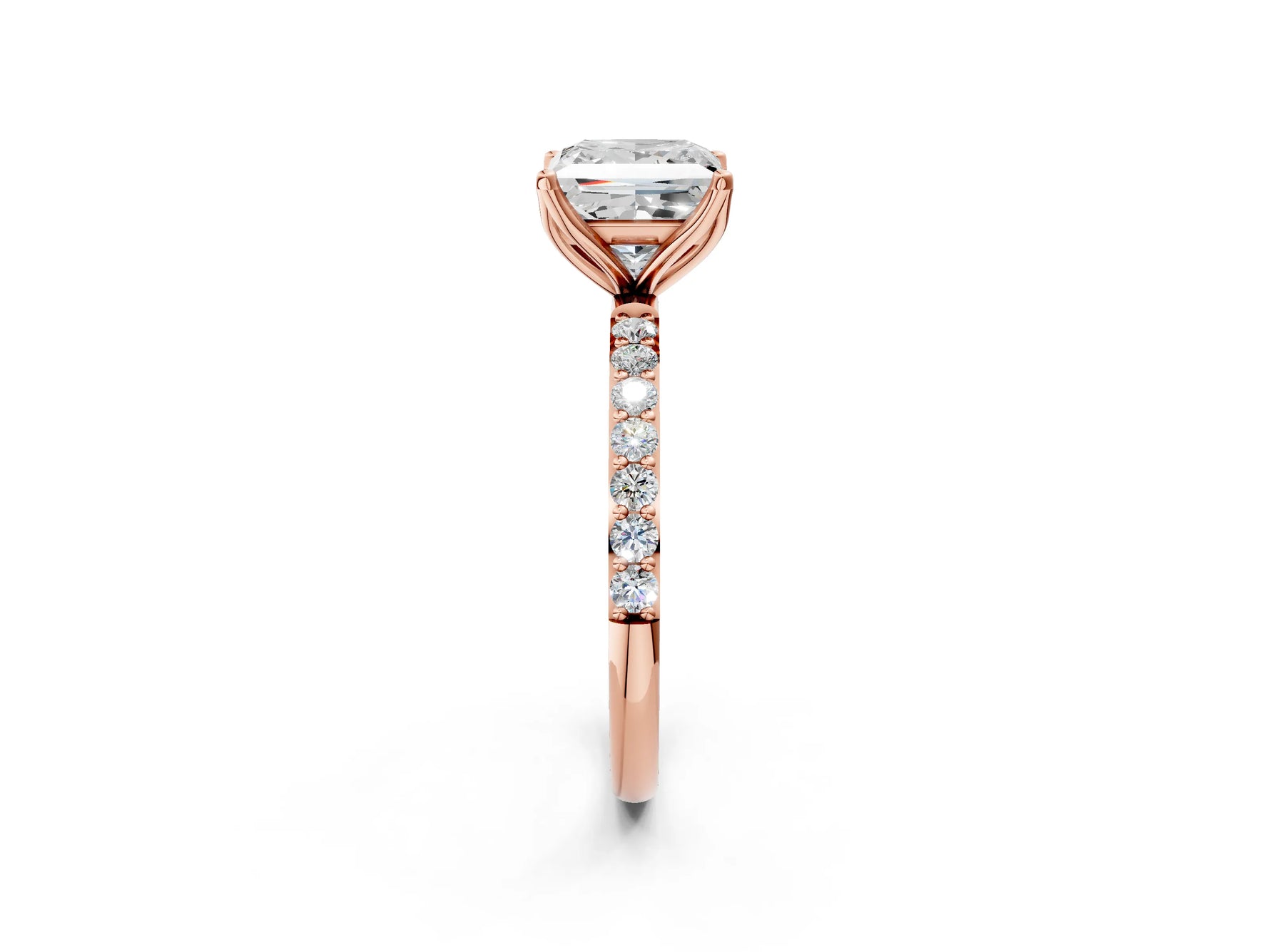 Princess Cut Diamond Solitaire Ring in Rose gold with Round Shared Prong Pavé Band_20