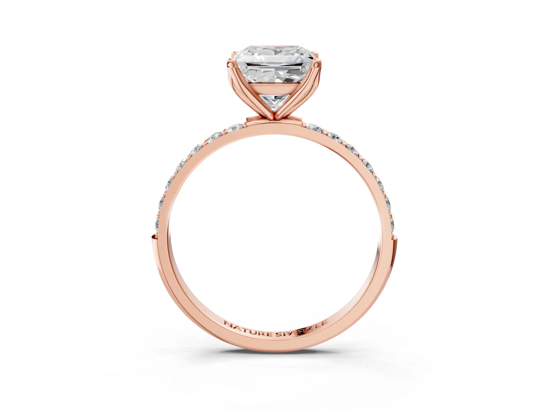 Princess Cut Diamond Solitaire Ring in Rose gold with Round Shared Prong Pavé Band_21