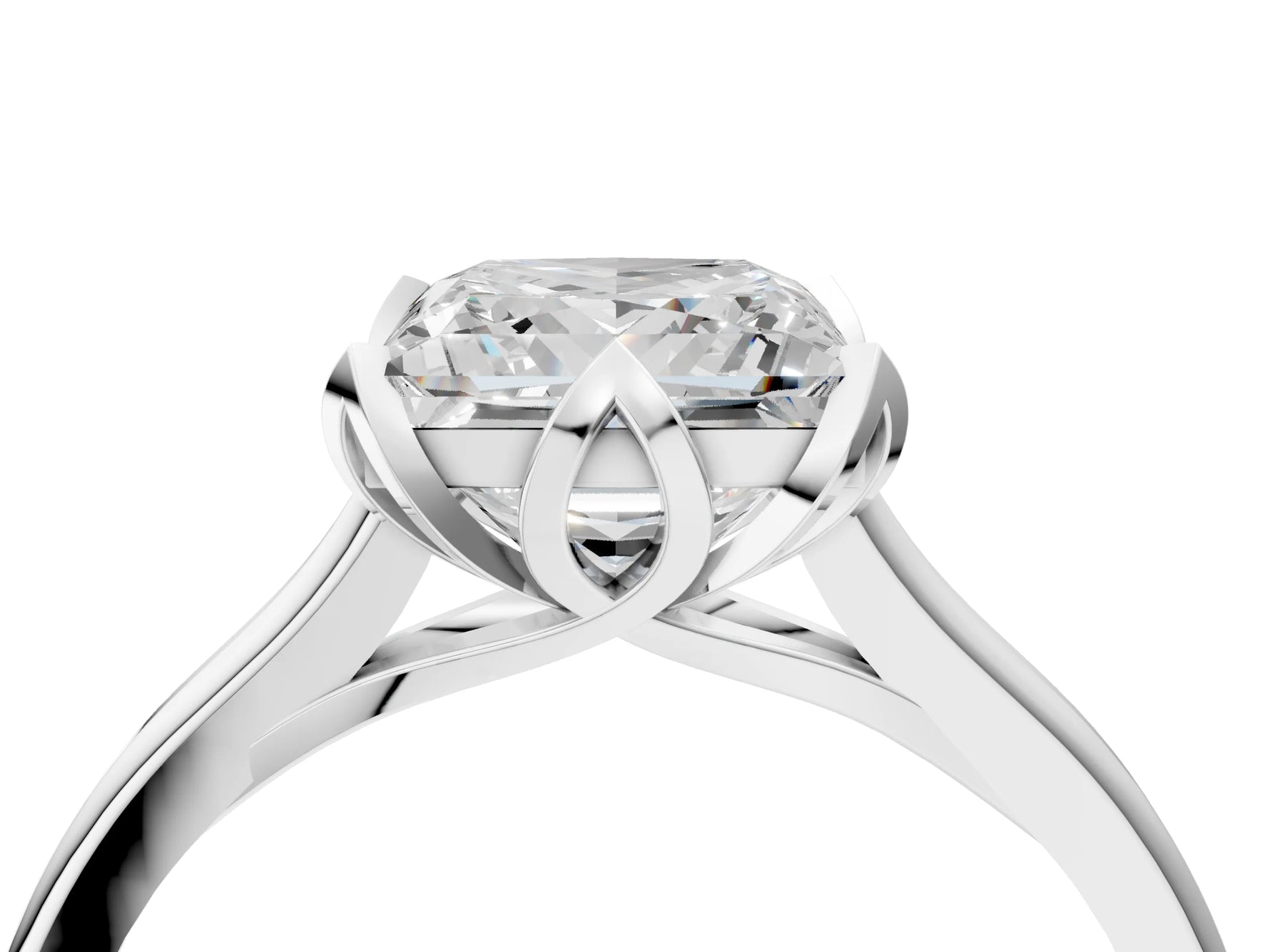 Princess Cut Diamond Solitaire Ring in White gold with Flower Prong Setting_10