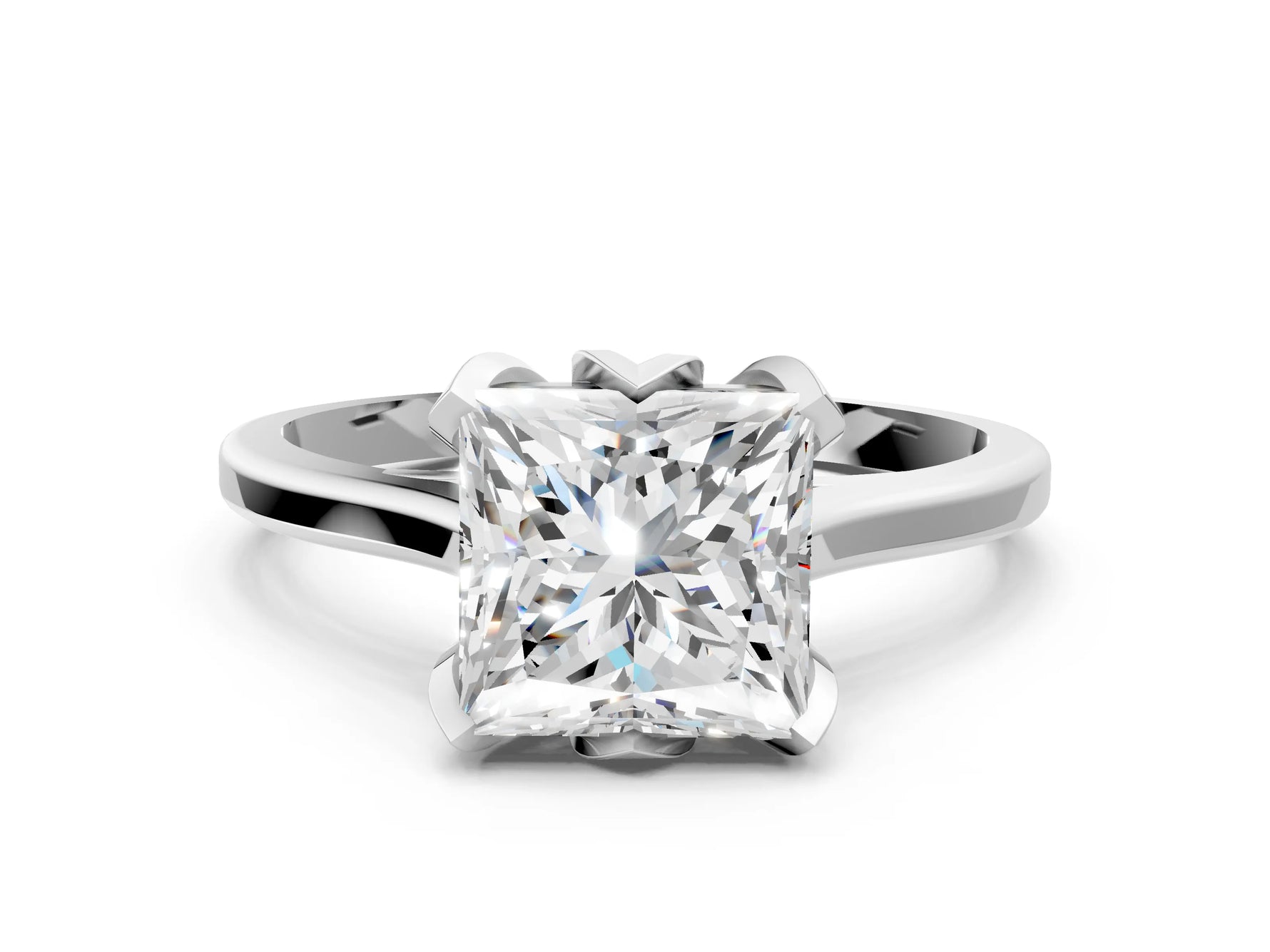 Princess Cut Diamond Solitaire Ring in White gold with Flower Prong Setting_6