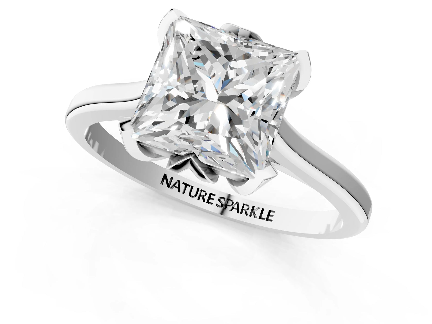 Princess Cut Diamond Solitaire Ring in White gold with Flower Prong Setting_7