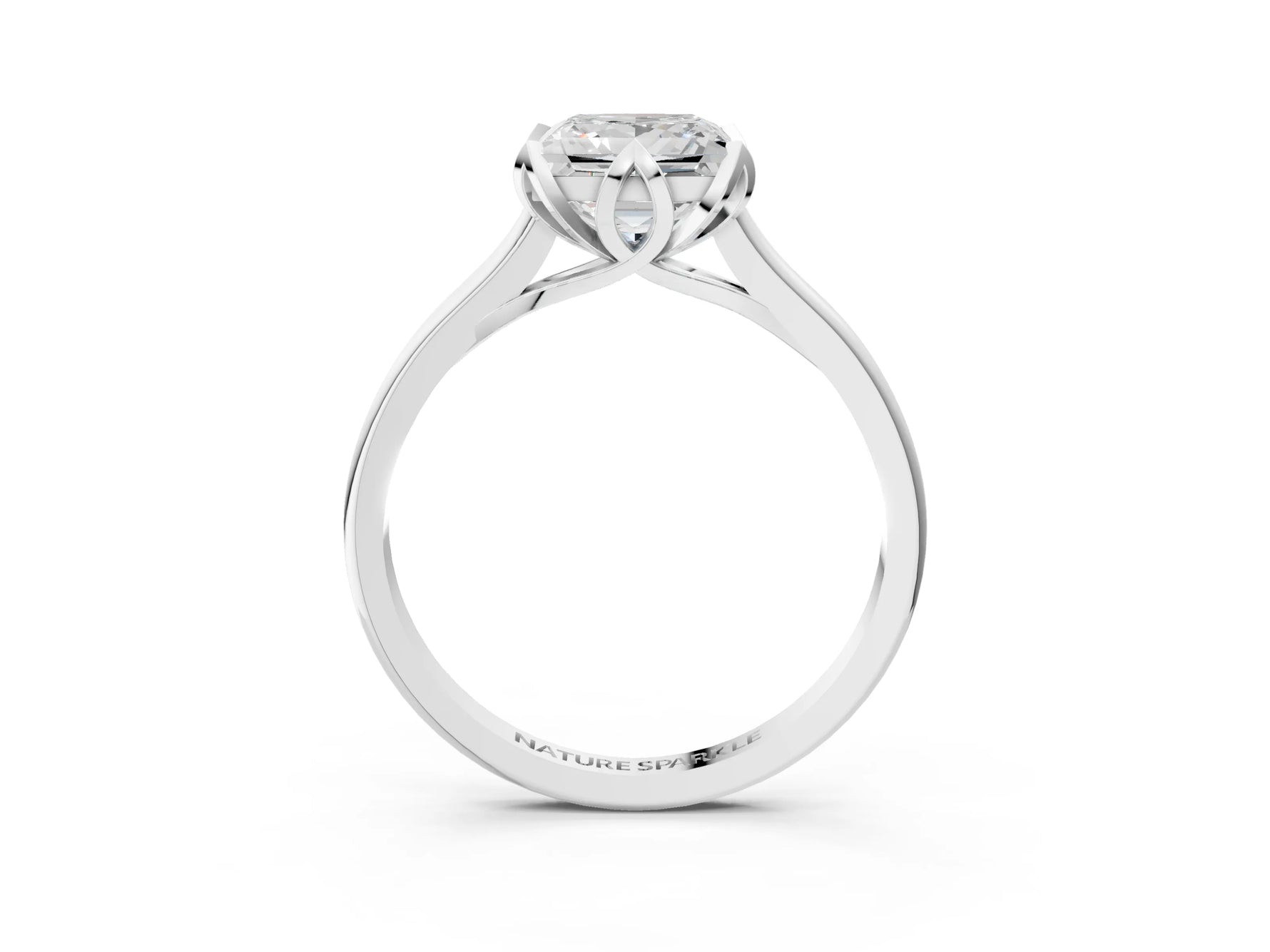 Princess Cut Diamond Solitaire Ring in White gold with Flower Prong Setting_9