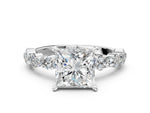 Princess Cut Diamond Solitaire Ring in White gold with Pear and Round Cluster Band_12
