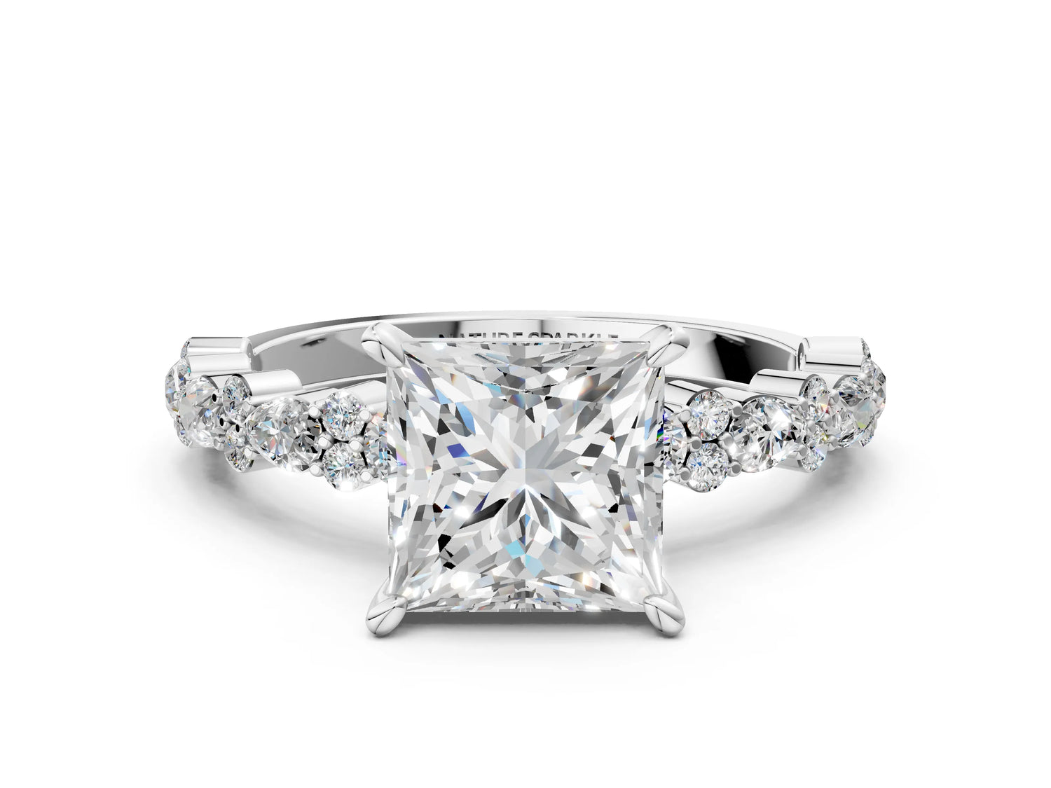 Princess Cut Diamond Solitaire Ring in White gold with Pear and Round Cluster Band_12