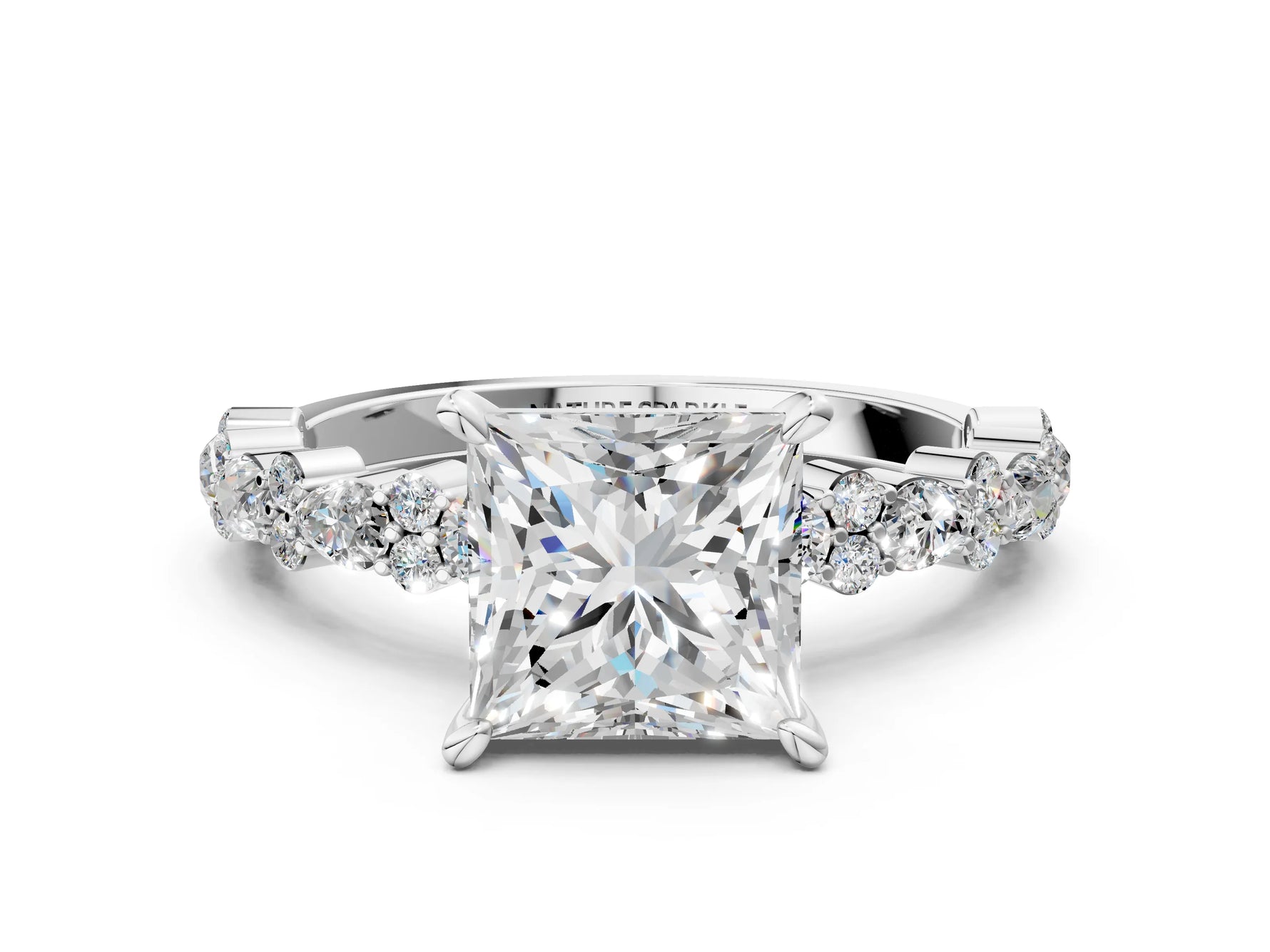 Princess Cut Diamond Solitaire Ring in White gold with Pear and Round Cluster Band_12