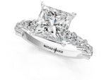 Princess Cut Diamond Solitaire Ring in White gold with Pear and Round Cluster Band_13