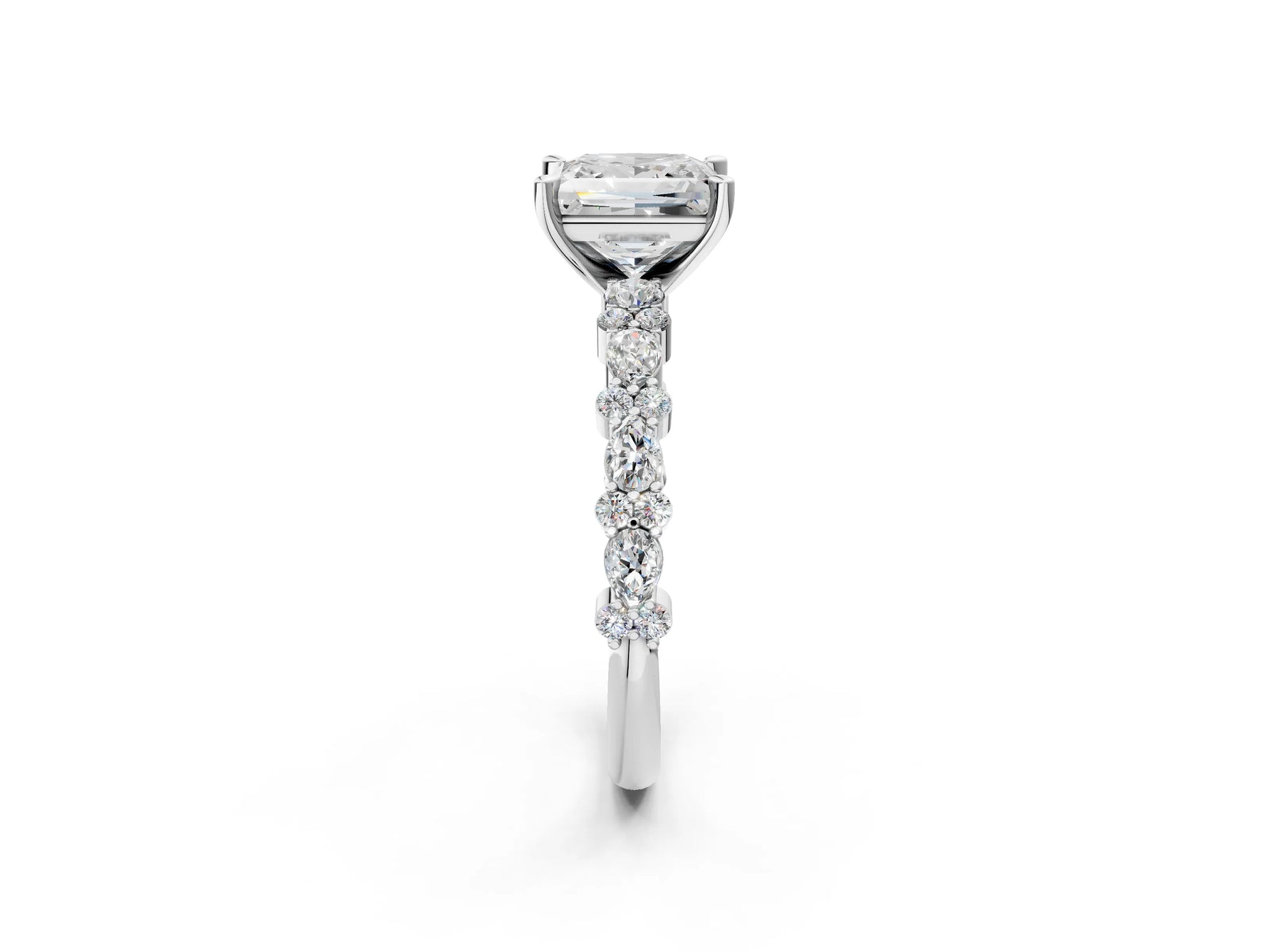 Princess Cut Diamond Solitaire Ring in White gold with Pear and Round Cluster Band_14