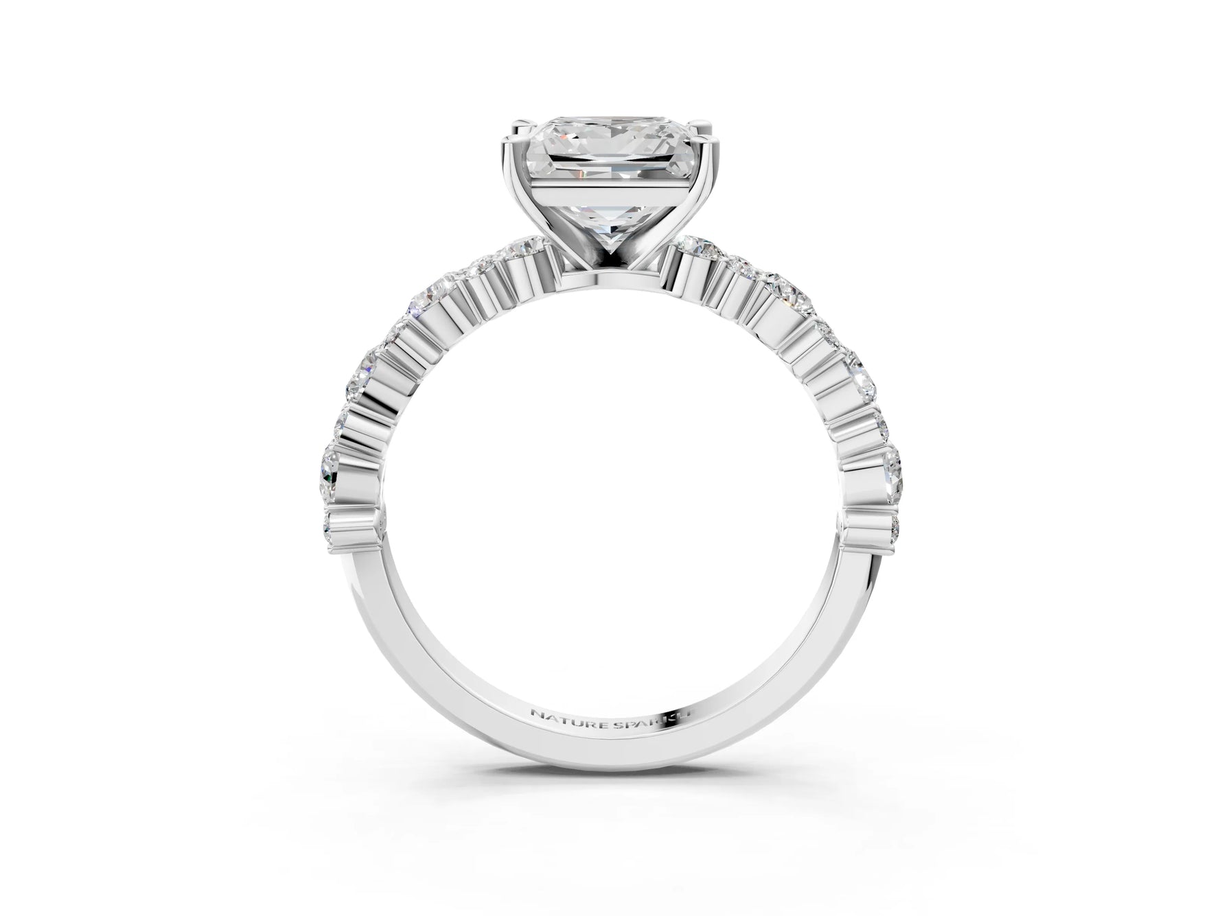 Princess Cut Diamond Solitaire Ring in White gold with Pear and Round Cluster Band_15