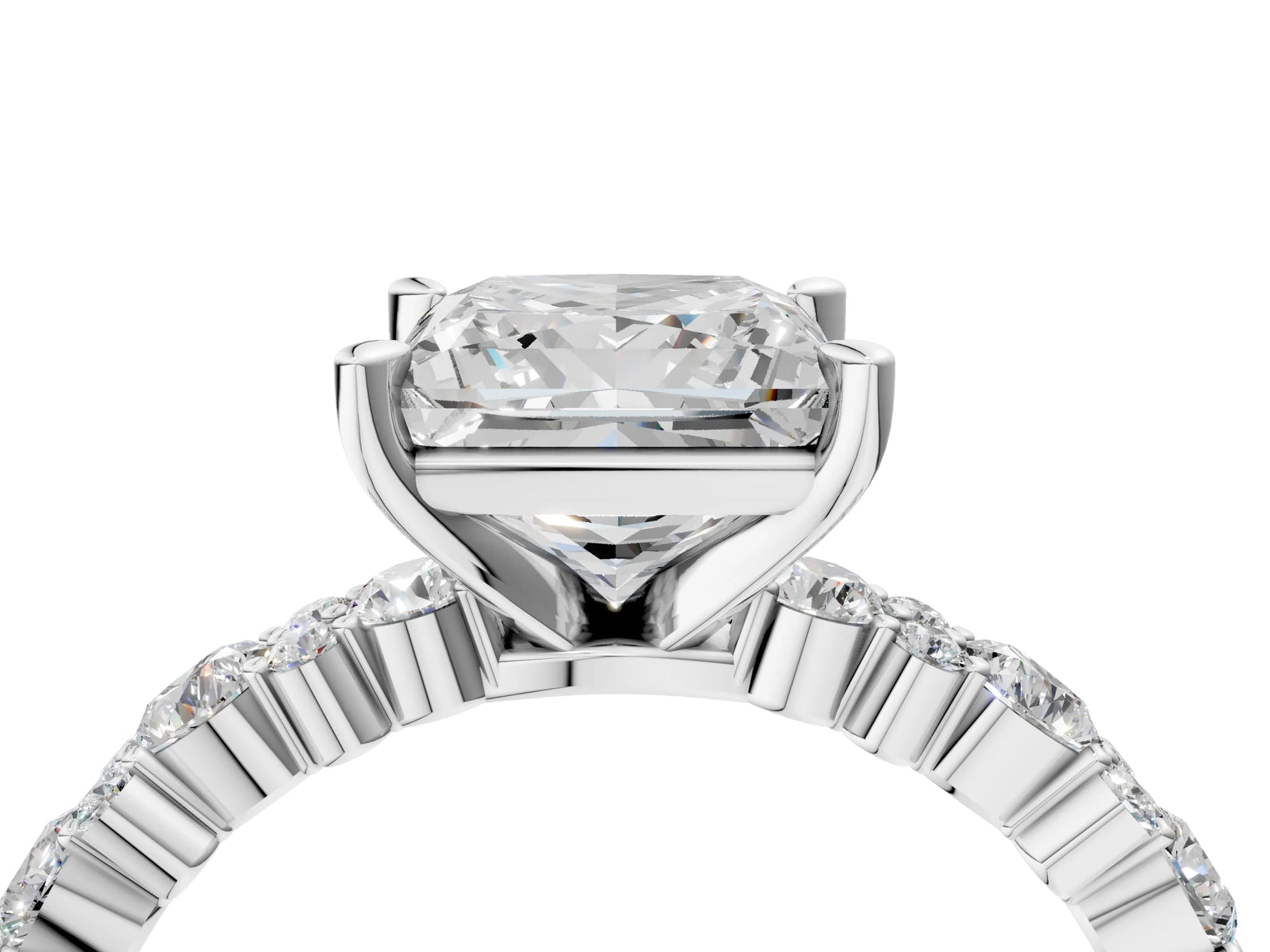 Princess Cut Diamond Solitaire Ring in White gold with Pear and Round Cluster Band_16