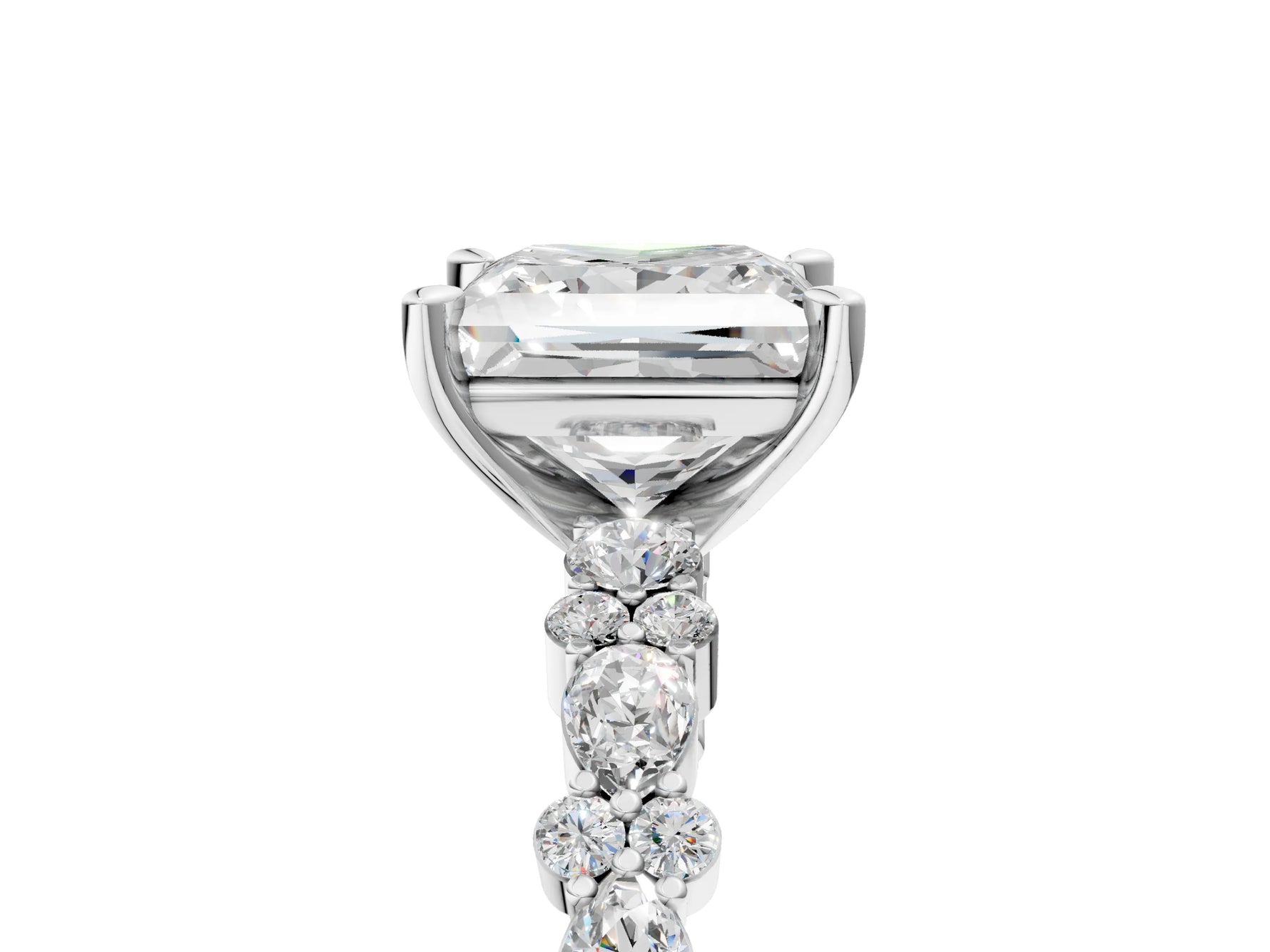 Princess Cut Diamond Solitaire Ring in White gold with Pear and Round Cluster Band_17
