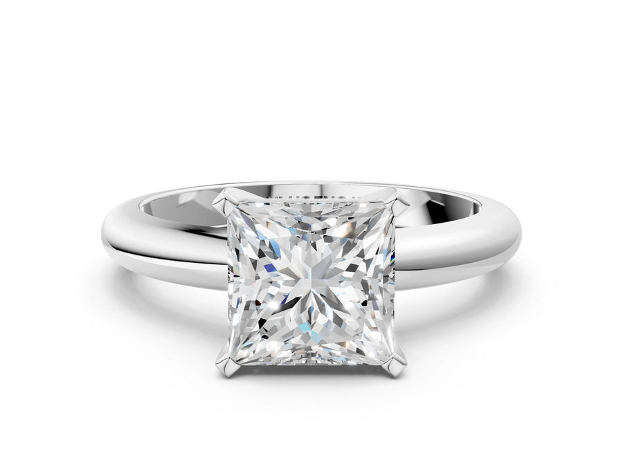 Princess Cut Diamond Solitaire Ring in Platinum with Prong Setting and Rounded Band