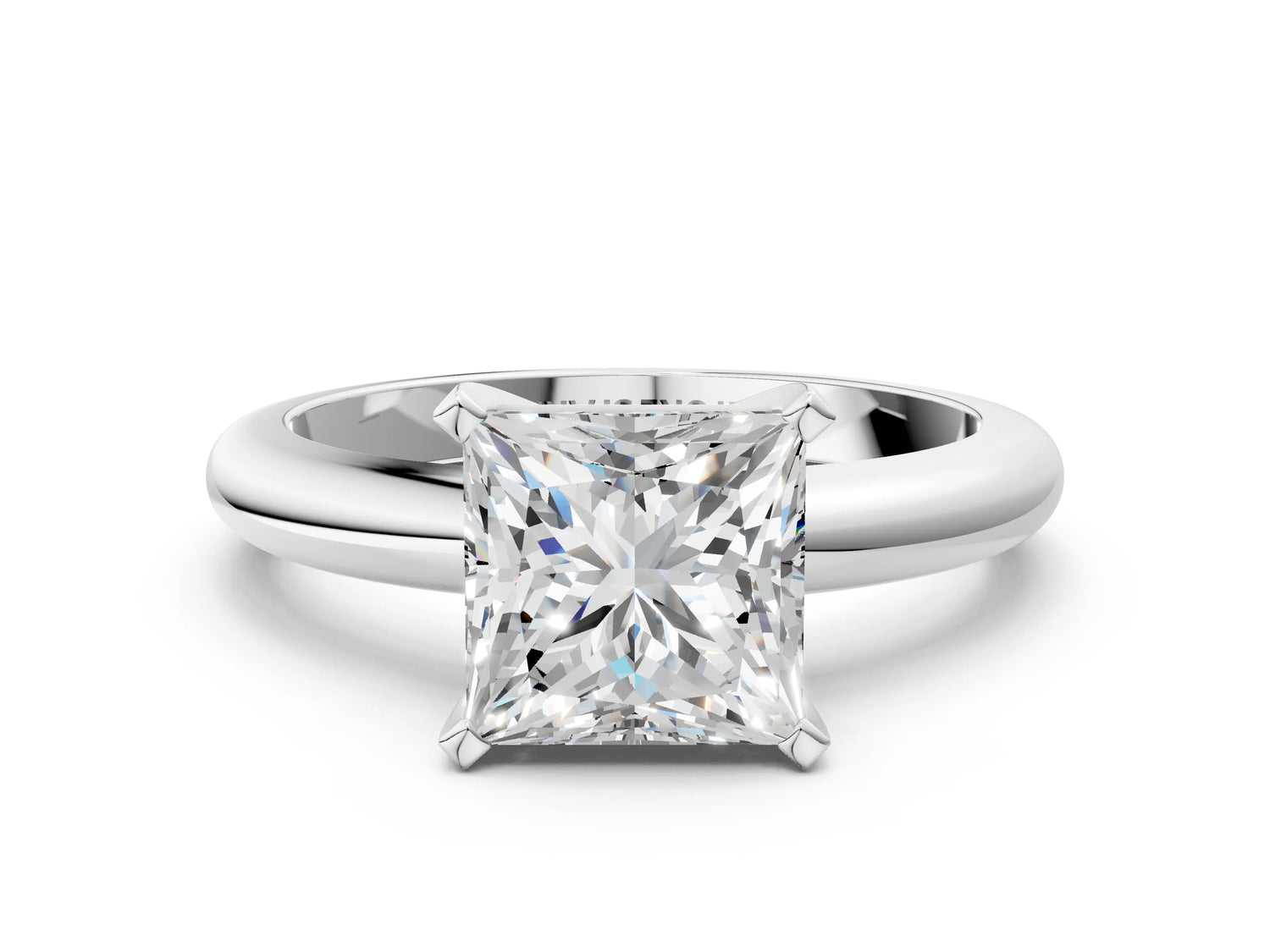 Princess Cut Diamond Solitaire Ring in White gold with Prong Setting and Rounded Band_18