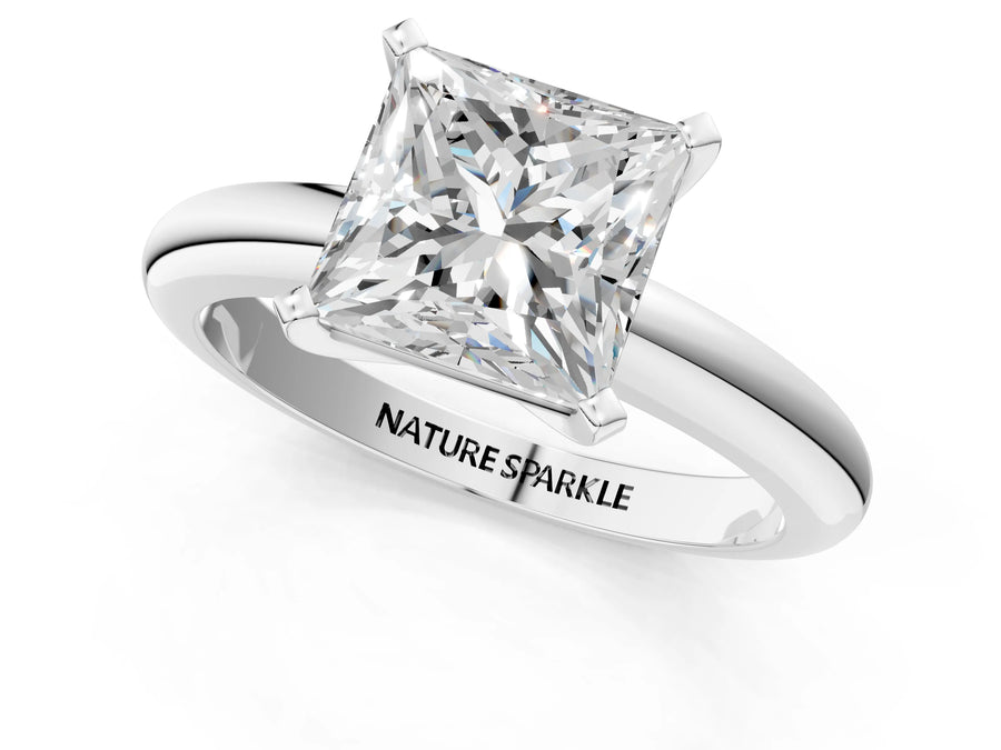 Princess Cut Diamond Solitaire Ring in White gold with Prong Setting and Rounded Band
